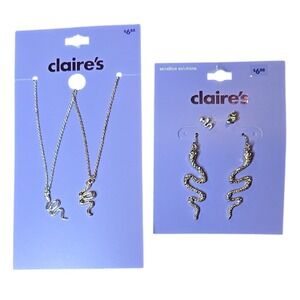 4 pc. Claire's Snake Jewelry Bundle, 2 Necklaces + 2 Sets of Earrings, New
